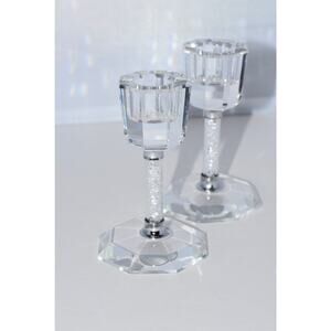 Lucien Piccard Crystal Clear Candlestick Pair 4" Faux Diamond Stem